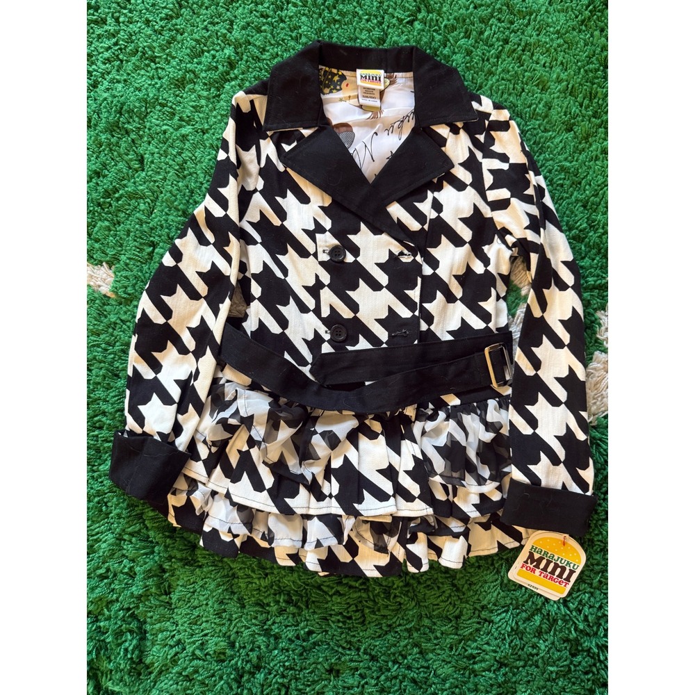 Harajuku Mini for Target Girls Houndstooth Ruffle‎ Jacket Black White 6/6X (B)